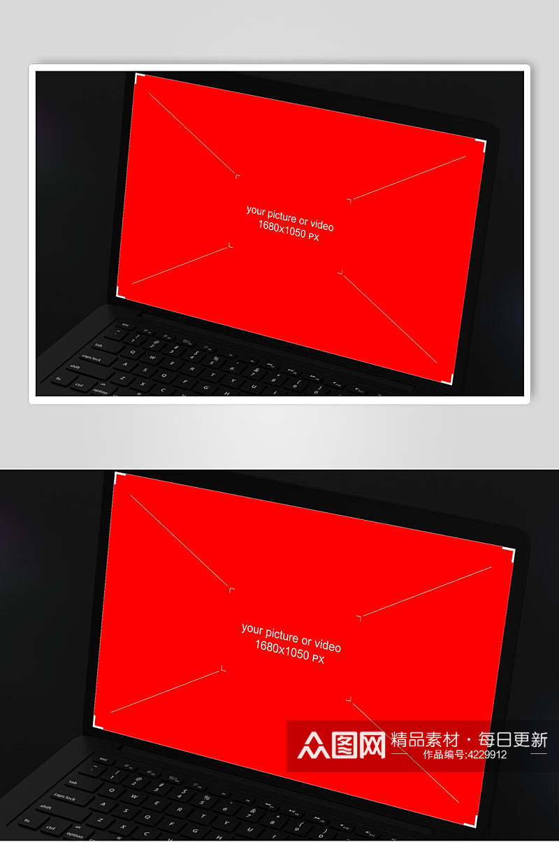 红英文电脑笔记本屏幕贴图样机素材