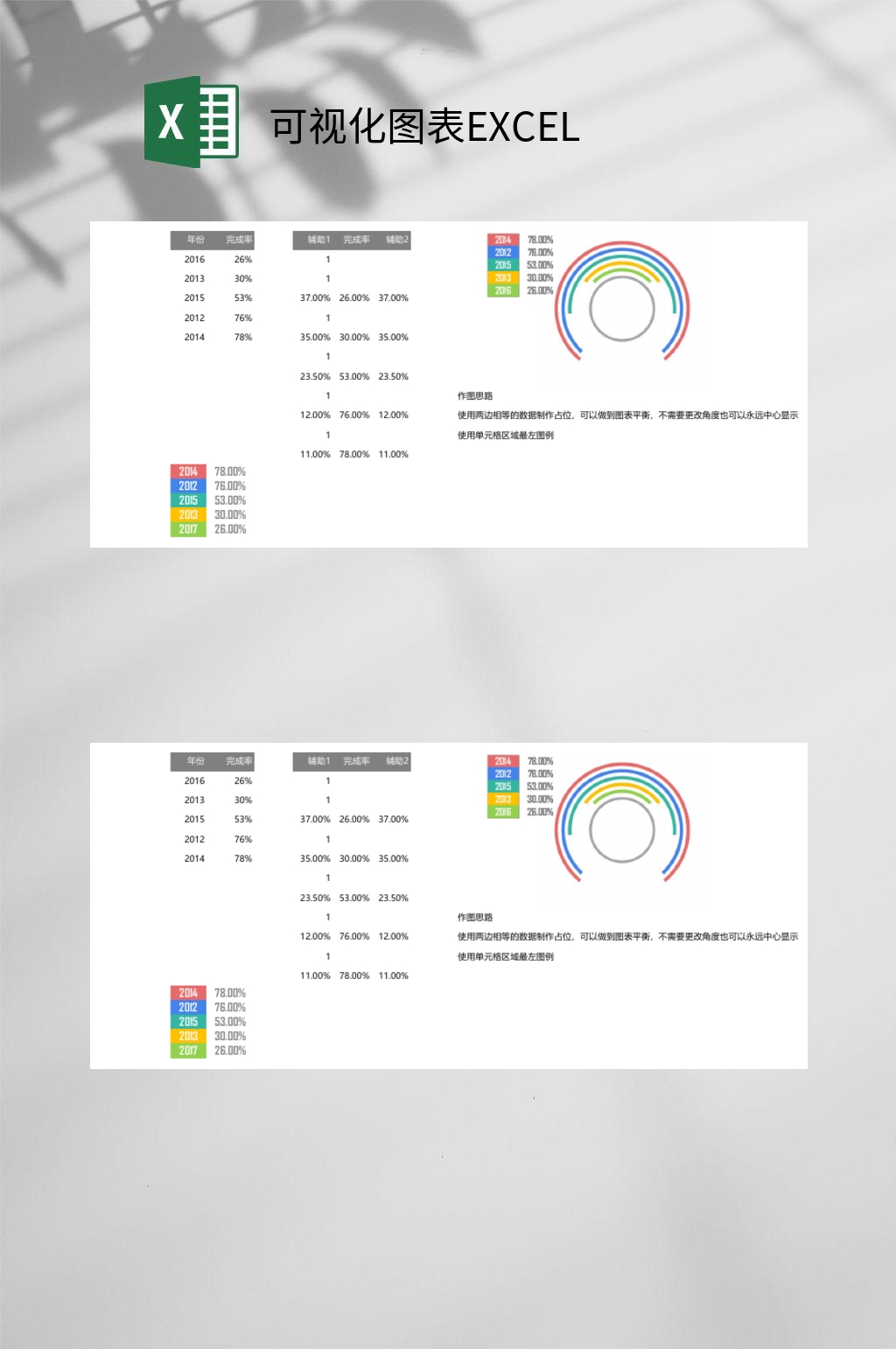 彩色完成率可视化图表EXCEL素材