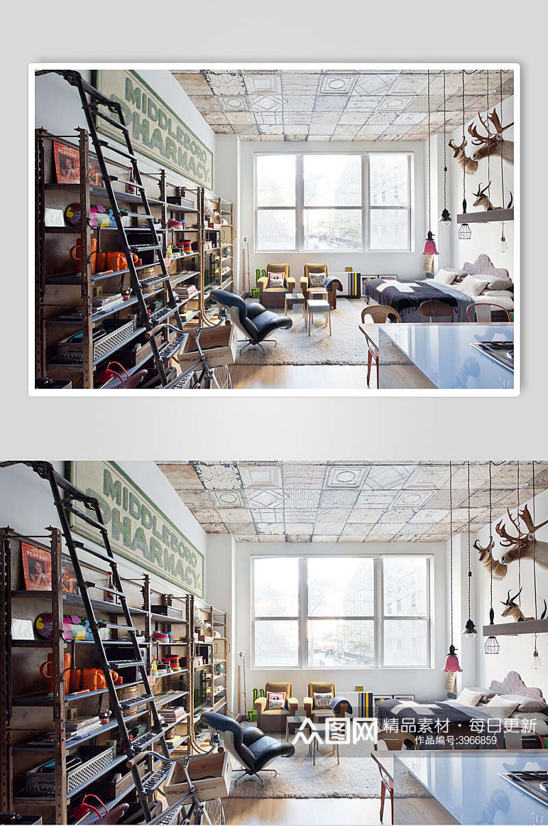 个性时尚楼梯书架单身公寓案例图片素材