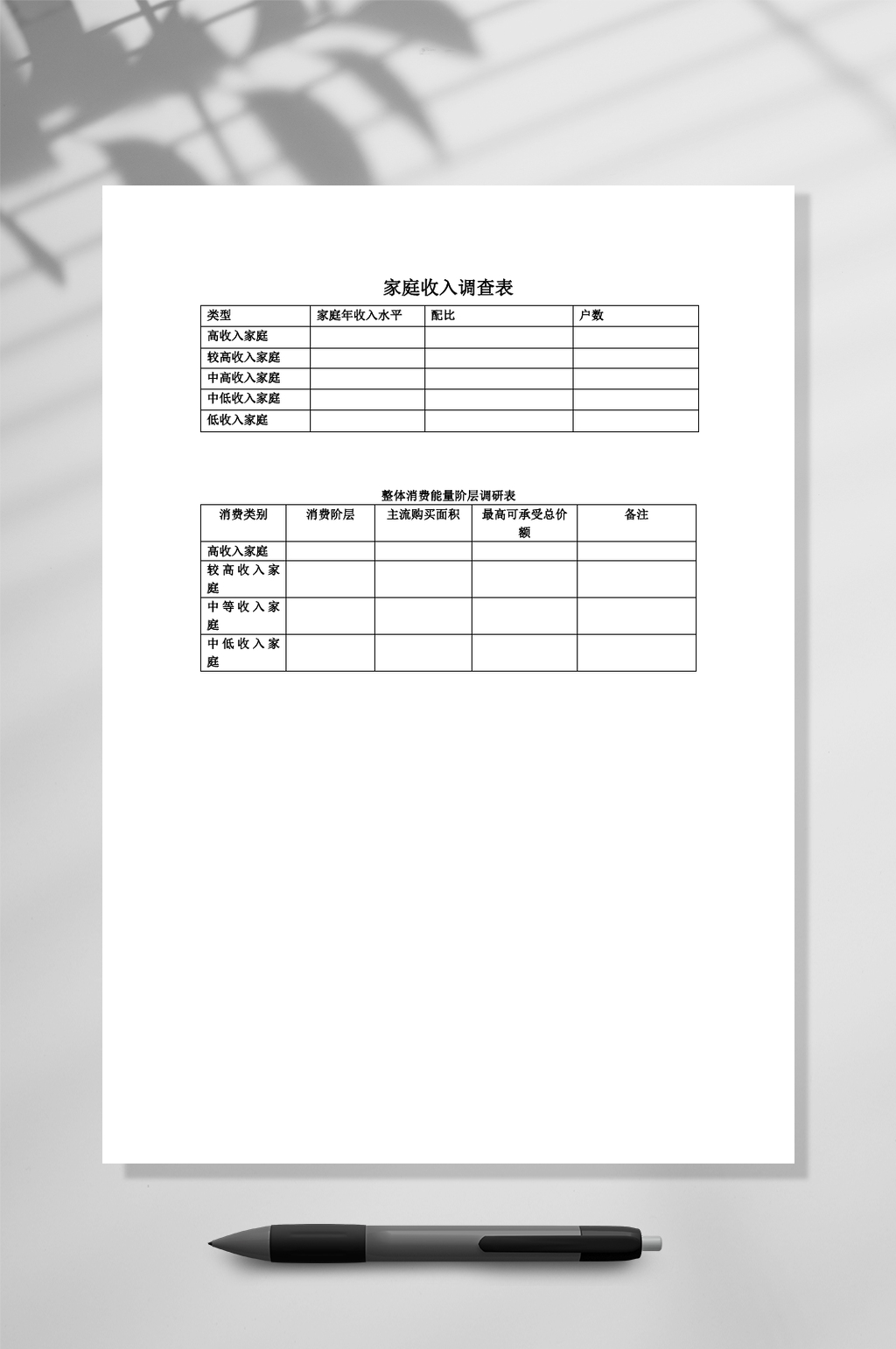 家庭收入调查表WORD素材
