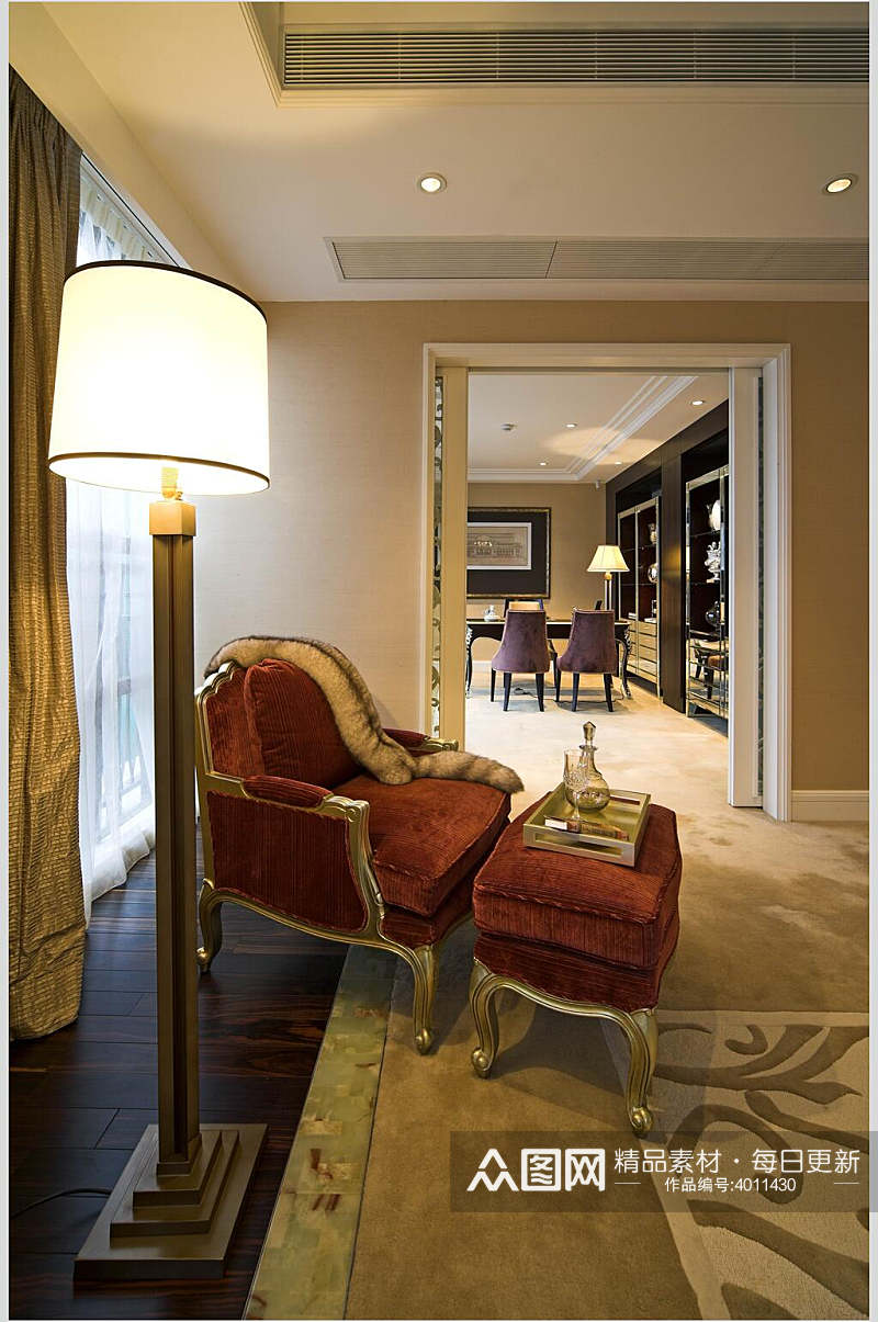 高端时尚地毯灯具托盘欧式别墅图片素材