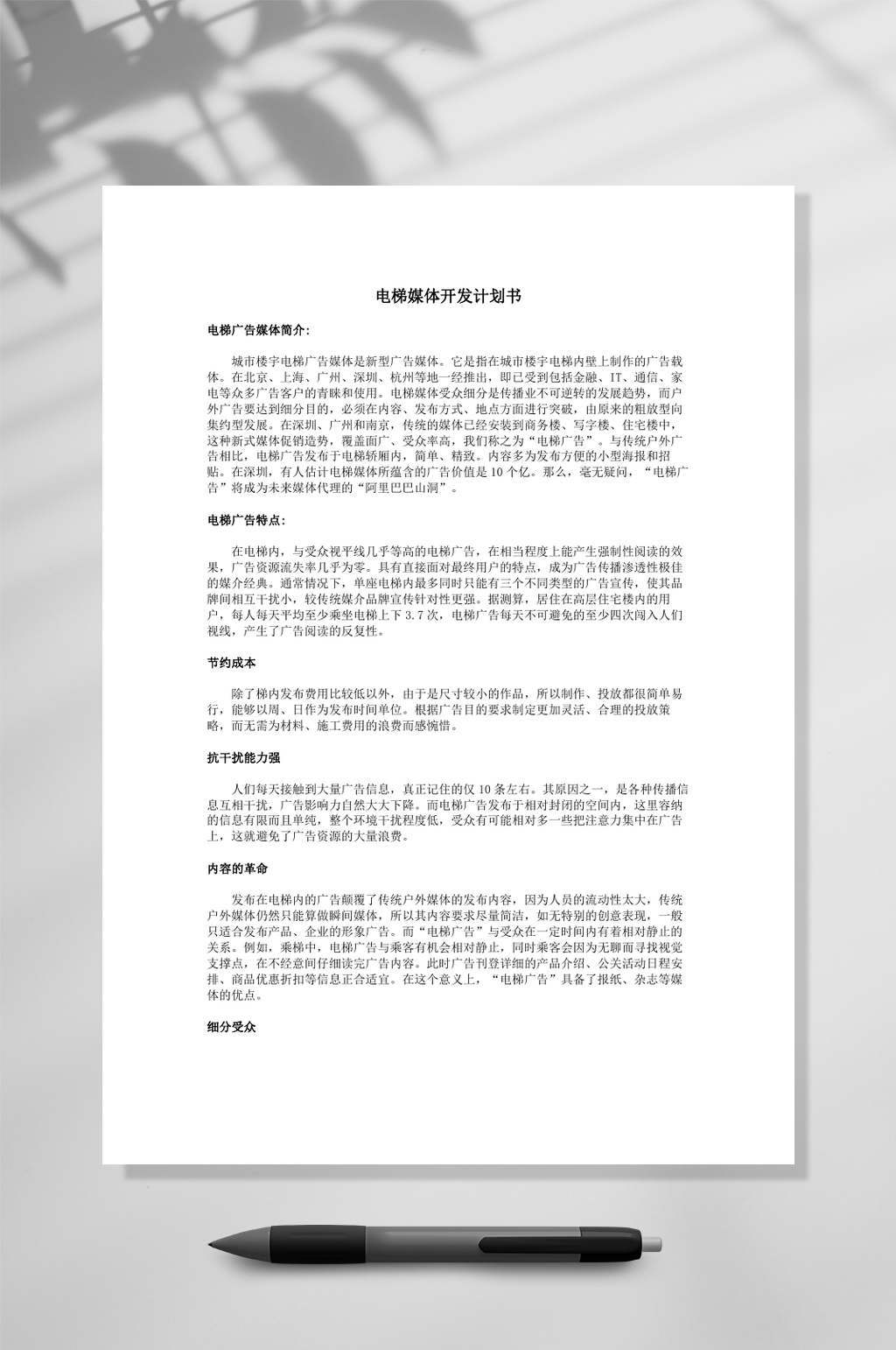 XX电梯媒体开发计划书WORD素材