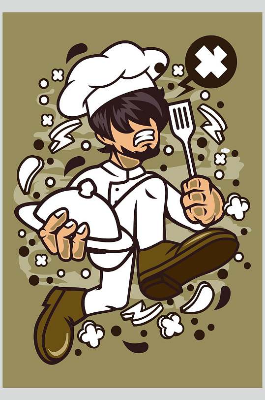 厨师褐色简约卡通动物人物插画素材