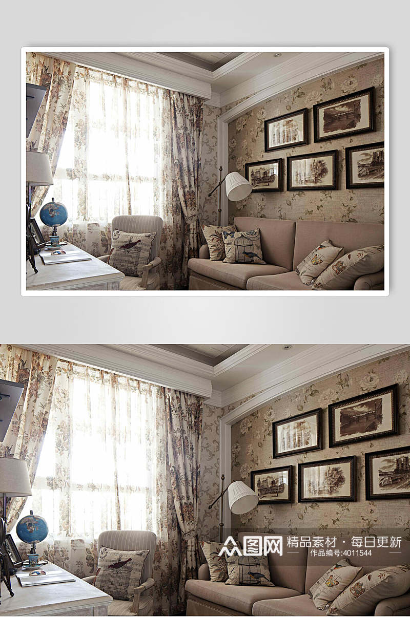 复古布艺沙发欧式简欧两居室图片素材