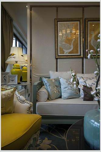 白色欧式沙发新中式二居室图片