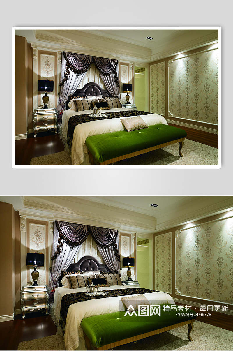 简约大气床单长凳卧室家装设计图片素材