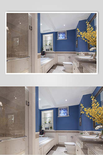 蓝色墙面卫生间美式大户型图片