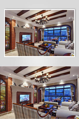 沙发吊灯电视高端创意客厅设计图片