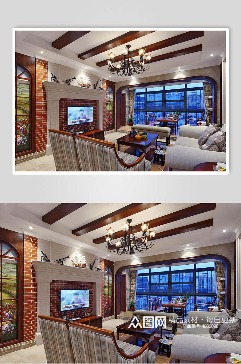 沙发吊灯电视高端创意客厅设计图片素材