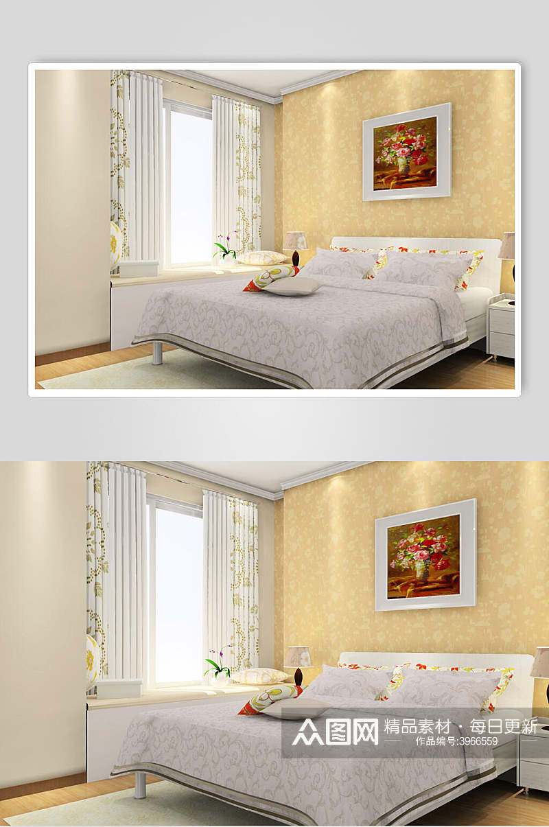 简约大气壁画花朵卧室家装设计图片素材