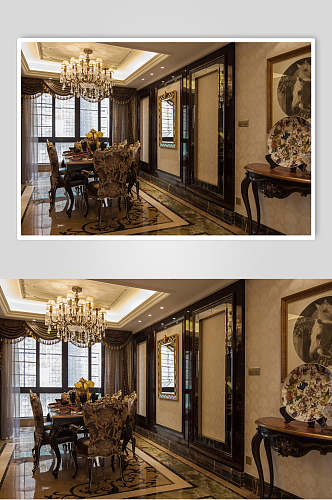 大理石装饰墙面餐厅奢华简欧风大户型图片