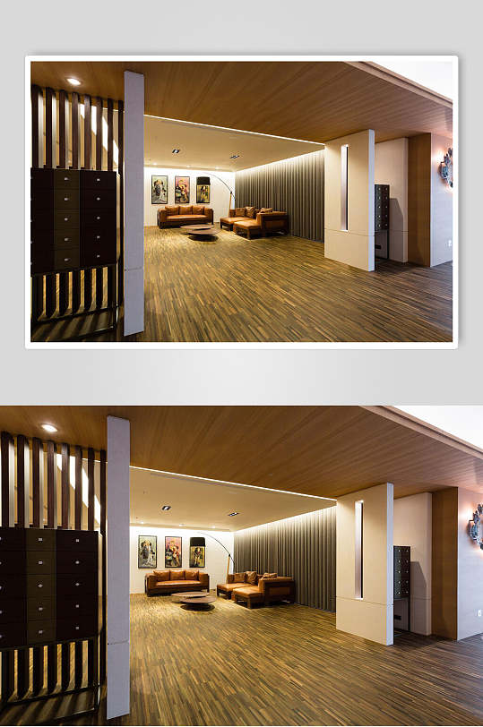 木纹地板吊顶超大客厅新中式大户型图片