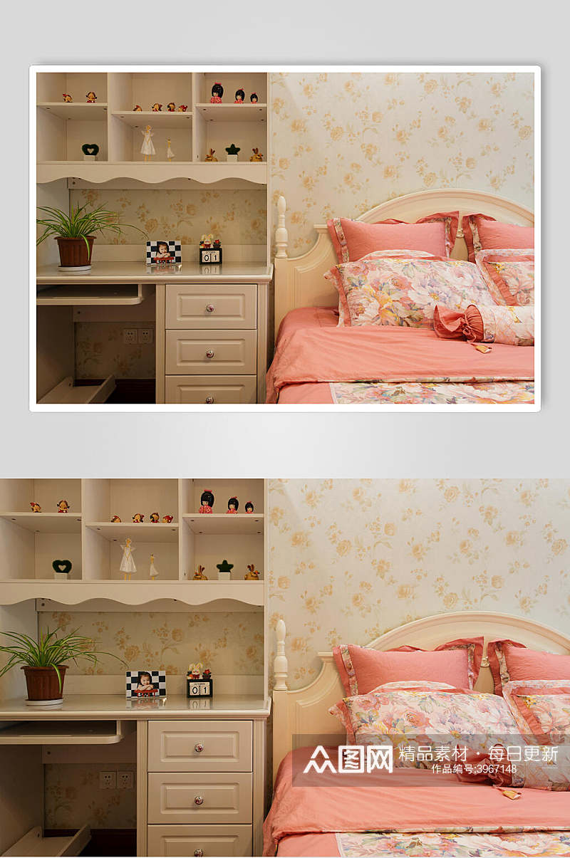 个性时尚书柜植物卧室家装设计图片素材