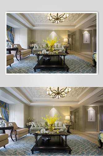 欧式地毯粗布沙发桌四居室装修设计图片
