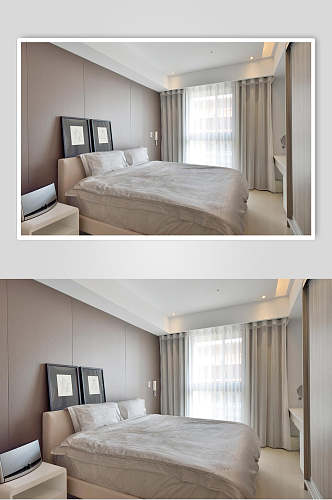 简约大床花纹窗帘现代简约二居室图片