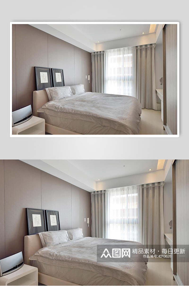 简约大床花纹窗帘现代简约二居室图片素材