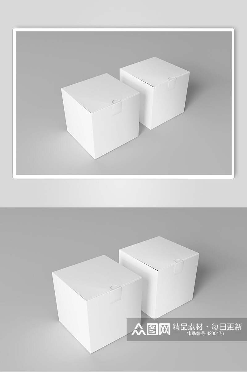立体方块灰包装盒白底贴图样机素材