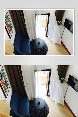 高端创意圆桌盆栽窗帘迷你公寓图片