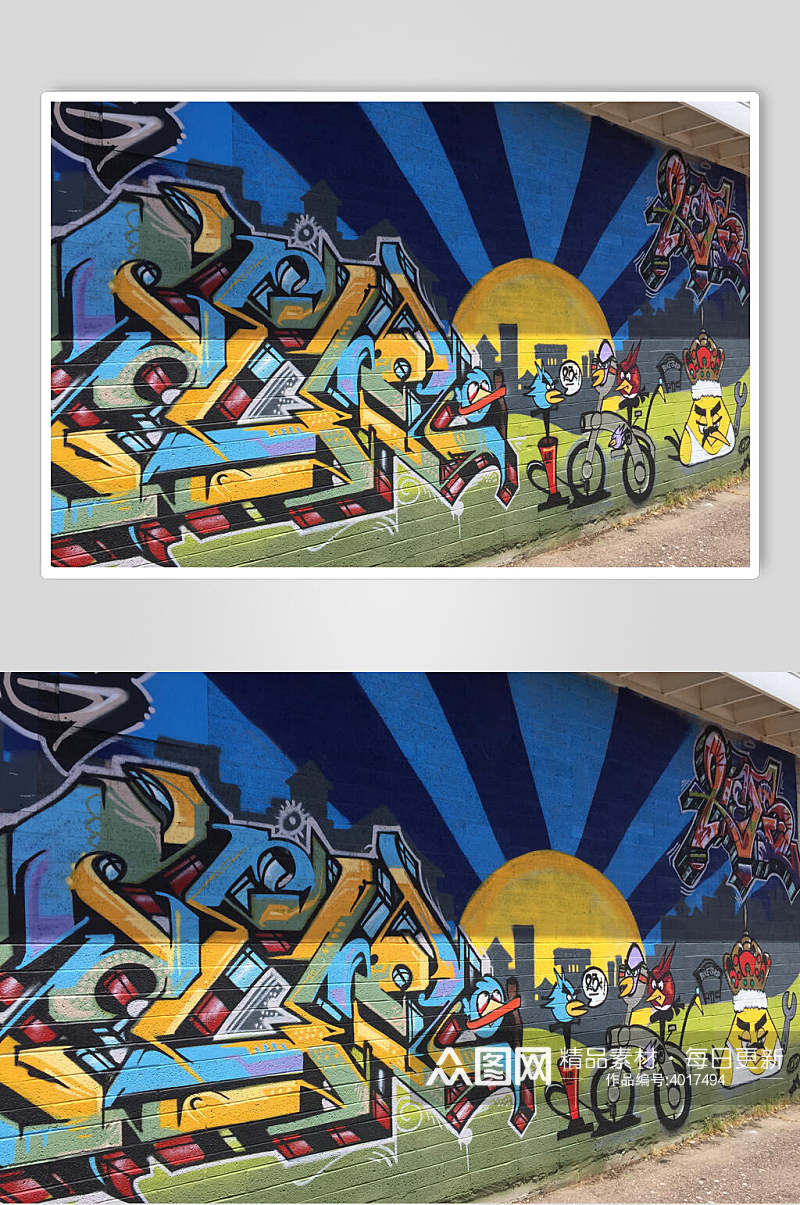 蓝色炫酷街头墙面涂鸦图片素材