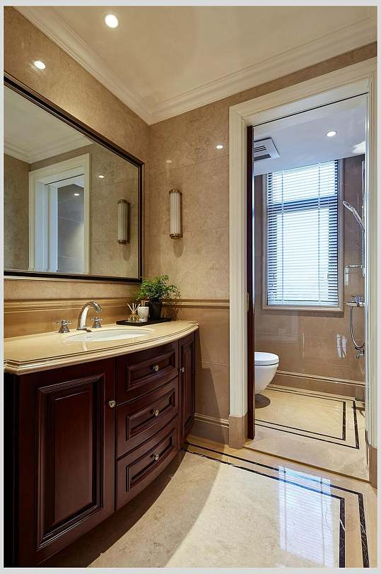 酒红色卫浴柜复式跃层室内设计图片