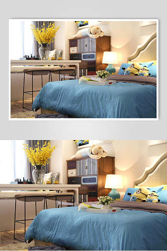 小黄人蓝色系儿童房小户型室内设计图片