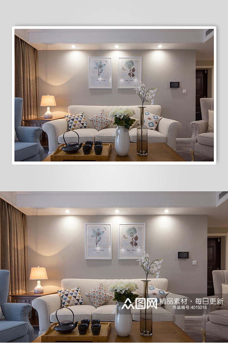 白色沙发客厅挂画美式二居室图片素材