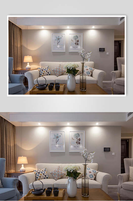 白色沙发客厅挂画美式二居室图片