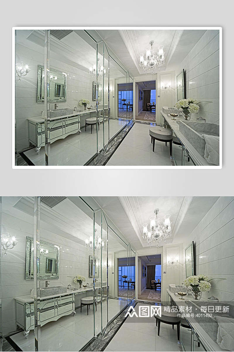 高端个性吊灯花瓶镜子欧式别墅图片素材