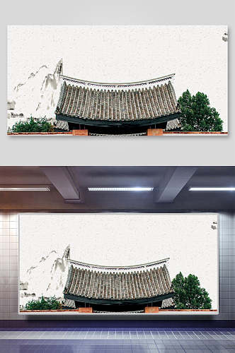 绿树古典中国风水墨banner背景