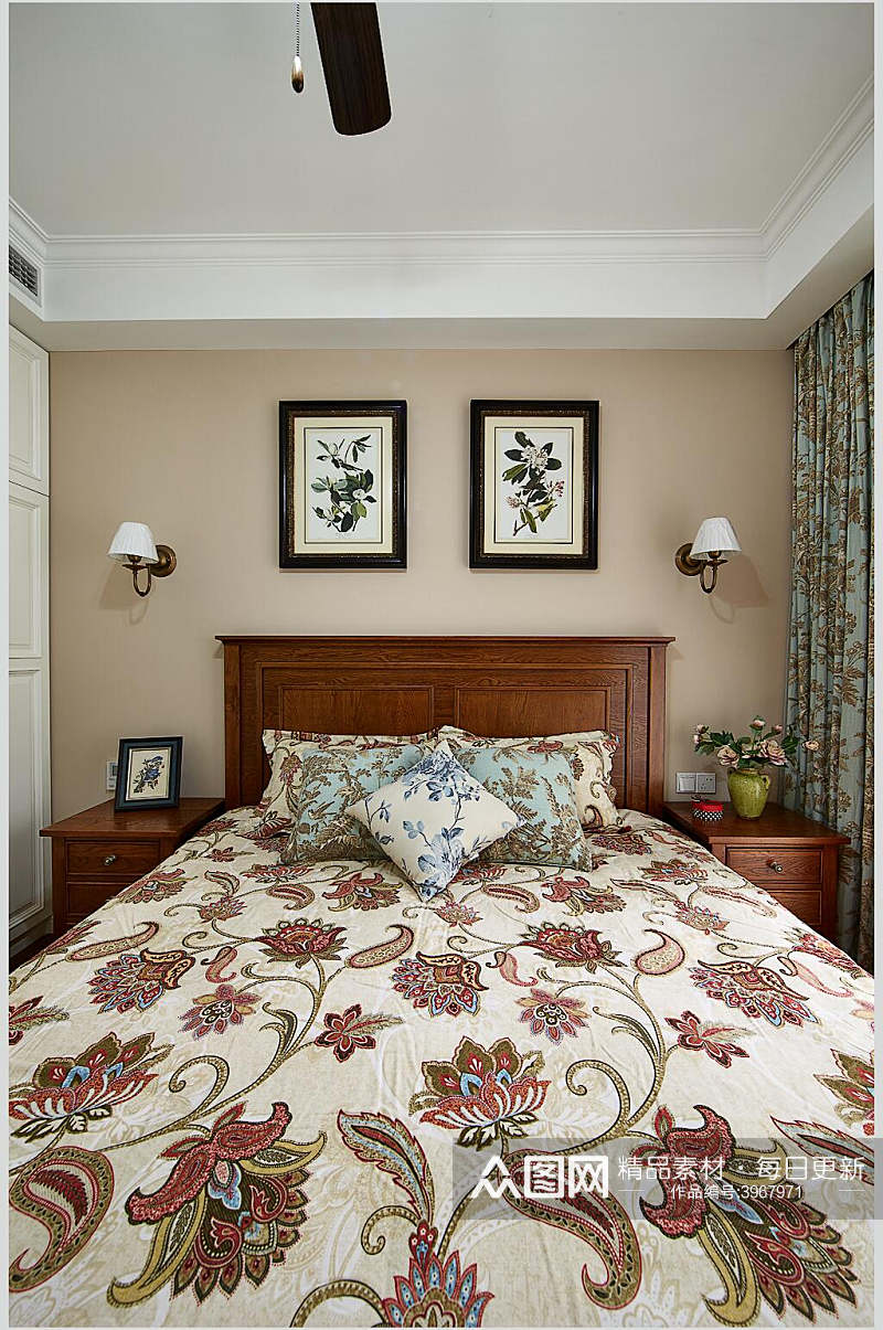 优雅清新花纹抱枕卧室家装设计图片素材