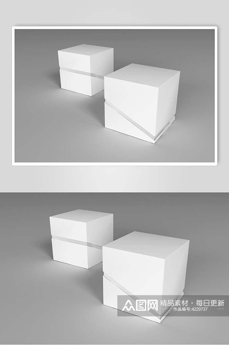 立体方形灰包装盒白底贴图样机素材