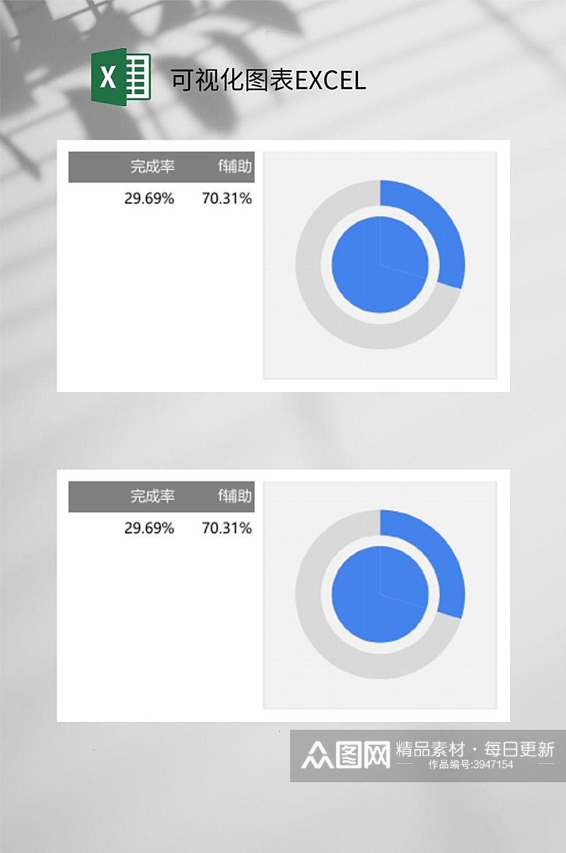 蓝色完成率可视化图表EXCEL素材