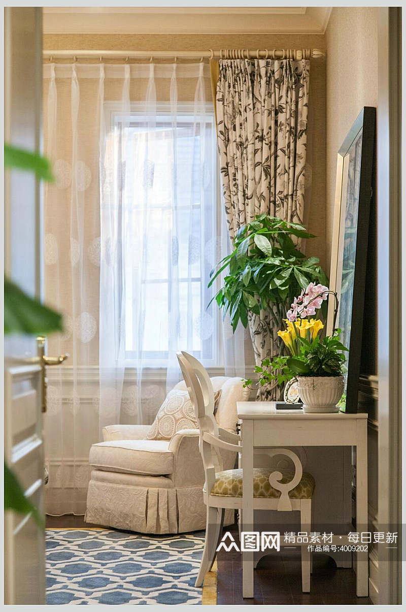 窗帘椅子创意高端黄色欧式别墅图片素材