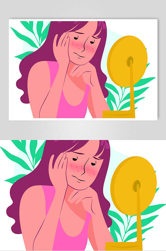 唯美大气照镜子生活插画矢量素材