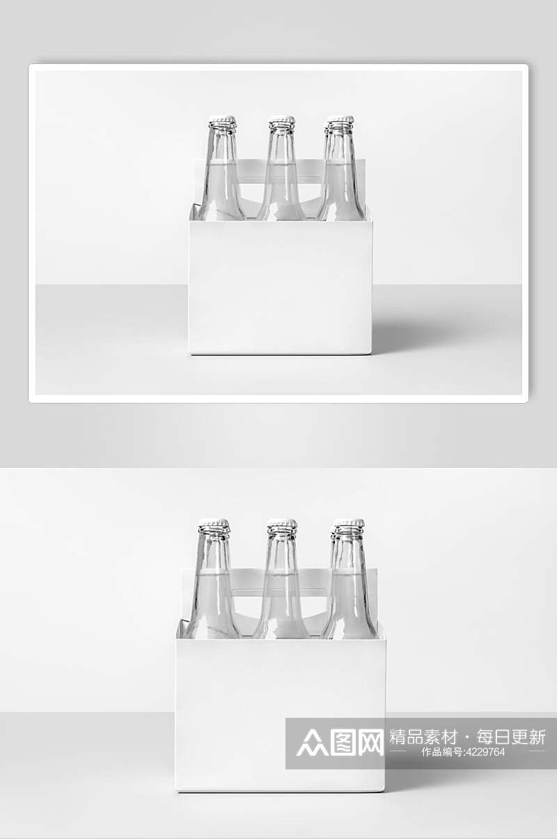 透明玻璃灰白墙壁啤酒瓶子样机素材