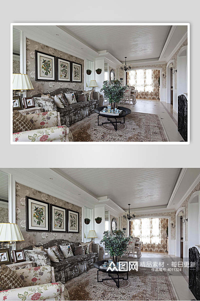 高端创意花朵沙发欧式简欧两居室图片素材