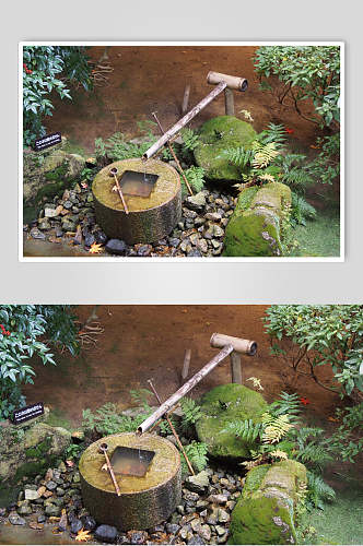 高端时尚石头青苔木牌日式庭院图片