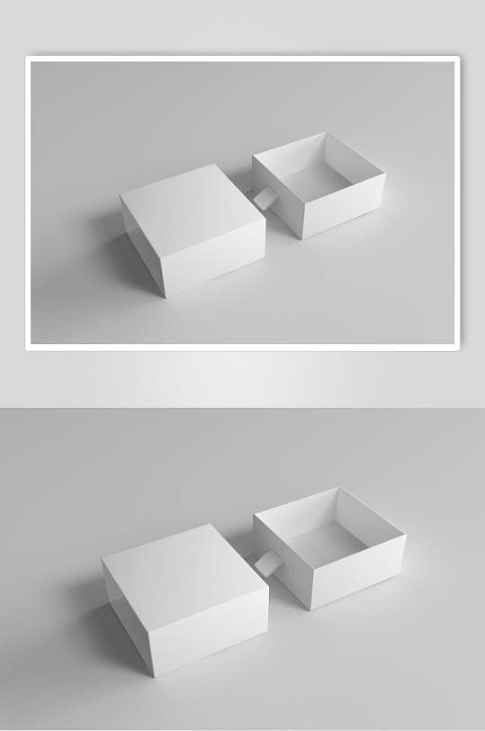 立体方形灰包装盒白底贴图样机