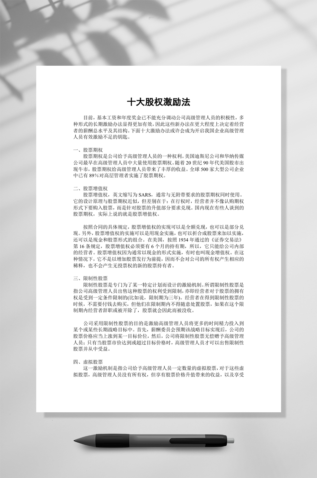 十大股权激励法WORD素材