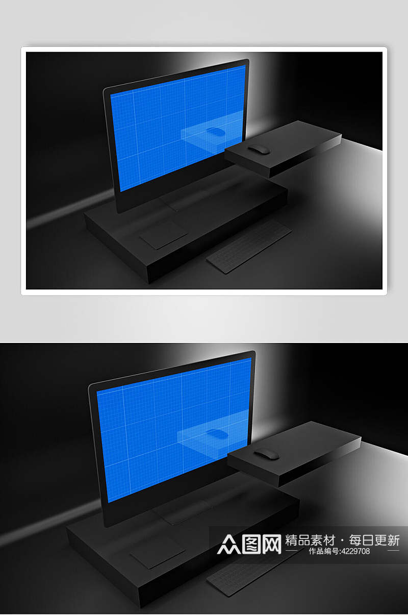 键盘蓝电脑笔记本屏幕贴图样机素材