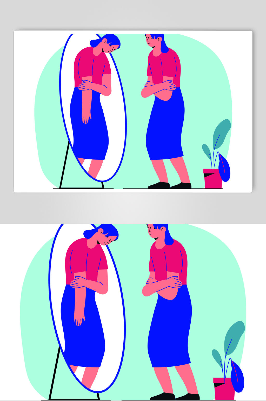 创意时尚照镜子生活插画矢量素材素材