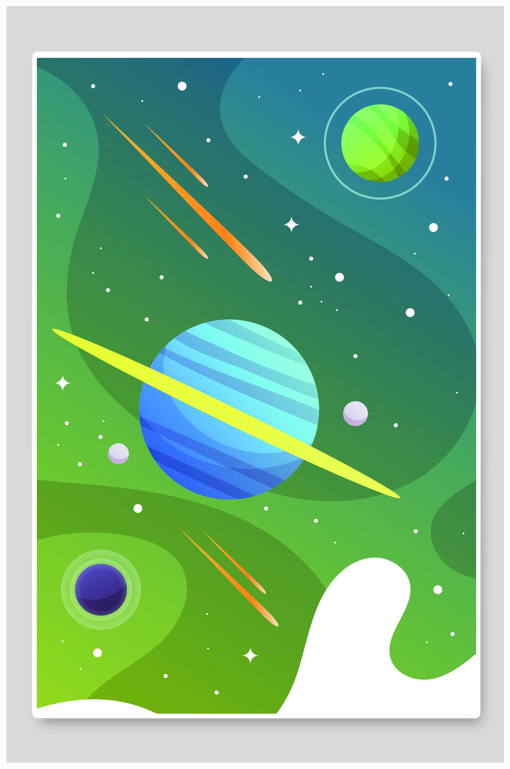 青色渐变卡通手绘宇宙矢量插画素材