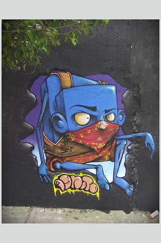 蓝色外星人街头墙面涂鸦图片