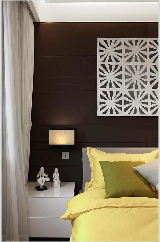 褐色墙白色雕刻花式框现代简约二居室图片