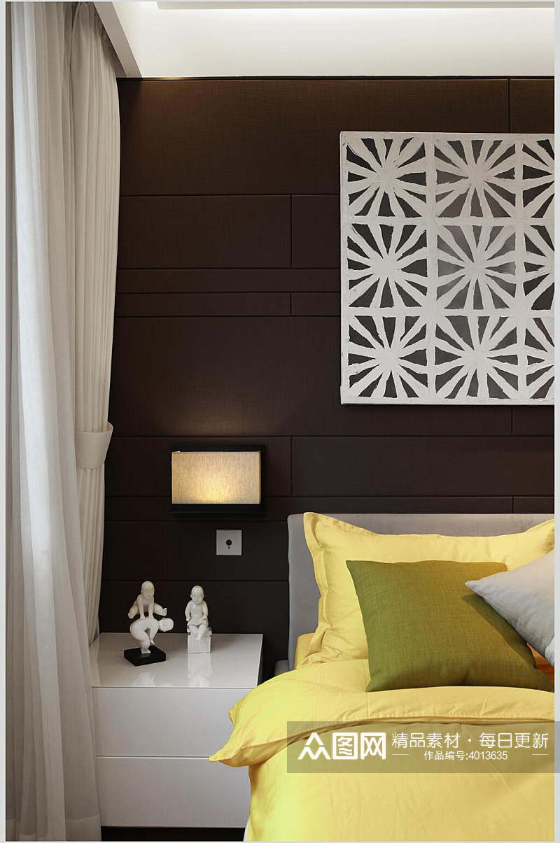 褐色墙白色雕刻花式框现代简约二居室图片素材
