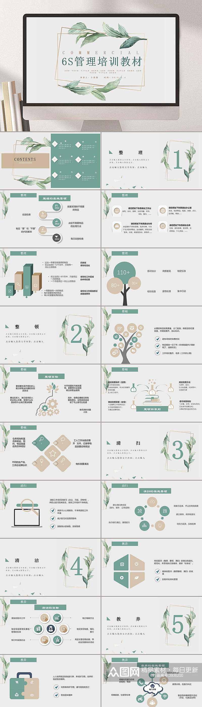 简约大气培训教材浅绿色6S管理PPT素材