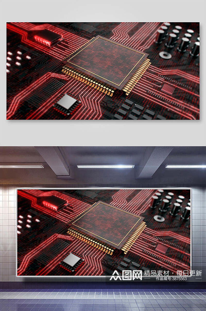 红色科技芯片背景素材