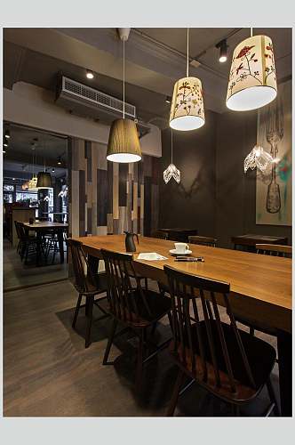 高端创意桌椅吊灯花纹餐厅装修图片