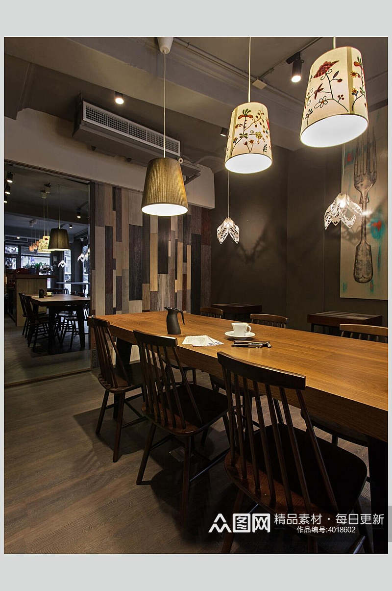 高端创意桌椅吊灯花纹餐厅装修图片素材