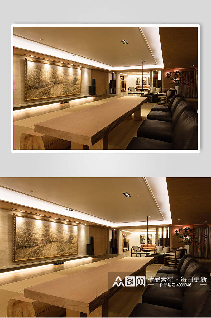 壁画桌子高端创意黄色客厅设计图片素材